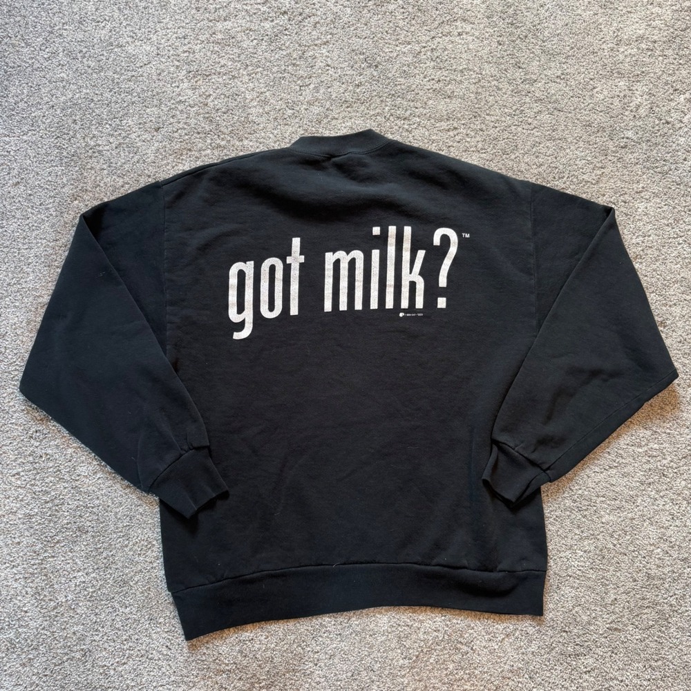 Vintage Rare Got Milk? Black Crewneck Sweatshirt Large Made in USA 90s Promo